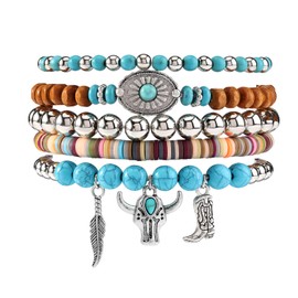 MILAKOO 5Pcs Heishi Stretch Bracelet Western Cowboy Jewelry Bohemian Turquoise Stone Beaded Bracelets for Women