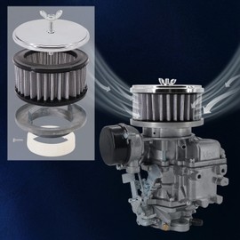 KIPA Chrome Air Cleaner Filter 4" x 2" assembly Fits for carburetor with 2 5/8" or 2 5/16" neck diameter Washable 7151 4354 1489 6475 4790