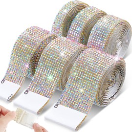 6 Rolls Self Adhesive Crystal Rhinestone Ribbon Diamond Bling Ribbons Wrap 6 Yards Mesh Glittering Sticker Roll for Arts Crafts Wedding Birthday DIY Event Car Phone Decoration (Crystal AB)