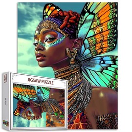 Africa Girl 1000 Piece Jigsaw Puzzles for Adults Afro-America Woman Painting Jigsaw Puzzle Black Girl with Butterfly Wings1000 Pieces Puzzles Game Room Decor DIY Craft Food Puzzle Art(Colorful)