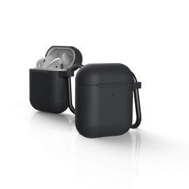 [U] by UAG Compatible with AirPods (1st Gen & 2nd Gen) Case Soft Smooth Silicone Stylish Dot Pattern Protective Cover with Carabiner Keychain, Black