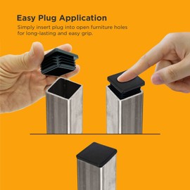 Prescott Plastics 0.5" (12.7mm) Outer Diameter Ribbed Plastic Hole Plugs, Square Black Metal Tubing End Caps, Glide Protection Furniture Legs Insert, Impact & Weather Resistant, Made in USA - 4 Pack
