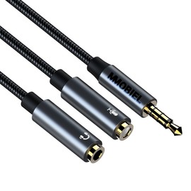 MMOBIEL Headphone Splitter 3.5mm – Mic and Audio Splitter – Aux Splitter – 3.5mm 1 Male to 2 Female (Stereo and Microphone) – Compatible with Phone, Laptop, PC, Tablet, Switch, Headset, etc. 0.9 Foot