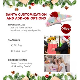 DolliBu Santa Rainbow Dolphin Stuffed Animal Plush Toy - Super Soft Wild Animal Dress Up with Red Santa Claus Hat, Wildlife Gift, Perfect Holiday with Name Personalization - 14 Inches