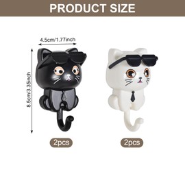 4 Süße Wandhaken,Haken Kinder,Kunststoff Schlüssel Wandhaken,Niedlicher Katzen-Schlüsselhalter–Schlüsselhaken, Sonnenbrille Katze Schlüsselhaken, vielseitig einsetzbare Schlüsselhalter-Wandhalterung