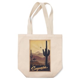 Lantern Press Saguaro National Park, Arizona, Lithograph (100% Cotton Canvas Reusable Tote Bag)