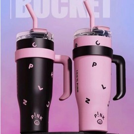 40oz Large Insulated Tumbler with Straw - Black & Pink Design, Ideal for Office, Gym, Travel, Drinkware & Flasks - Color: Black