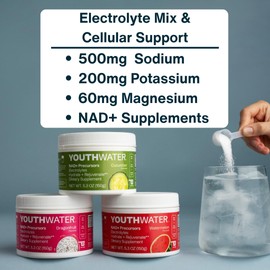 YOUTHWATER NAD+ Electrolyte Powder Drink Mix – Dragonfruit Flavored | Supports Cellular Energy, Hydration & Healthy Aging | Low Sugar (<1g) | Magnesium, Potassium, Himalayan Pink Salt | 30 Servings