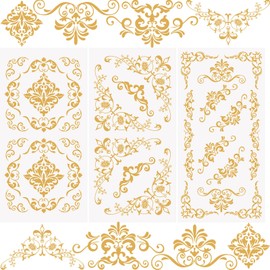WANDIC 3 Pcs Rub on Transfer Stickers Golden Mandala Retro Border Decals European Style Stickers for DIY Scrapbooking Photo Albums Furnitures Laptop