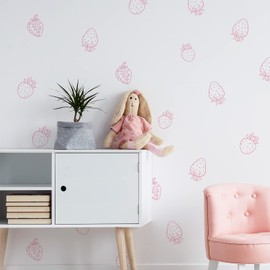 funlife 48 PCS DIY Self Adhesive Strawberry Wall Decals, Peel and Stick Nursery Kids Fruit Wall Stickers, Background Living Room Classroom Party Decoration, Girls Bedroom Wall Decor