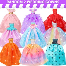 Style Shine 56 Pcs Doll Clothes and Accessories,2 Wedding Gowns 2 Evening Dresses 6 Fashion Dresses 4 Set Casual Outfit Top and Pant 2 Swimsuit,20 Hanger 10 Shoe 10 Accessories Toys for Girls Kid Gift