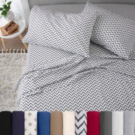4 Piece Full Bed Sheets Set | Full Bed Sheets – Light Weight, Soft Breathable Sheets | Brushed Cotton Rich Blend | Secure-Fit, Wrinkle Resistant, Durable, Easy Care Bed Sheets | Comfy Sheets | Chevron