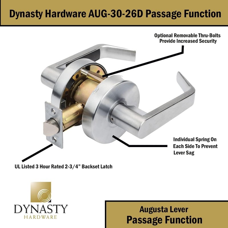 Dynasty Hardware AUG-30-26D Grade 2 Commercial Duty Passage Lever, ADA,