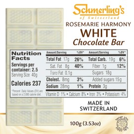 Schmerling's Rosemarie Harmony White Chocolate - Premium Swiss White Chocolate Bars - Praline Filled - All Natural, Gluten Free, GMO Free - Kosher For Passover, OU - 3.5oz Each (Pack of 5)
