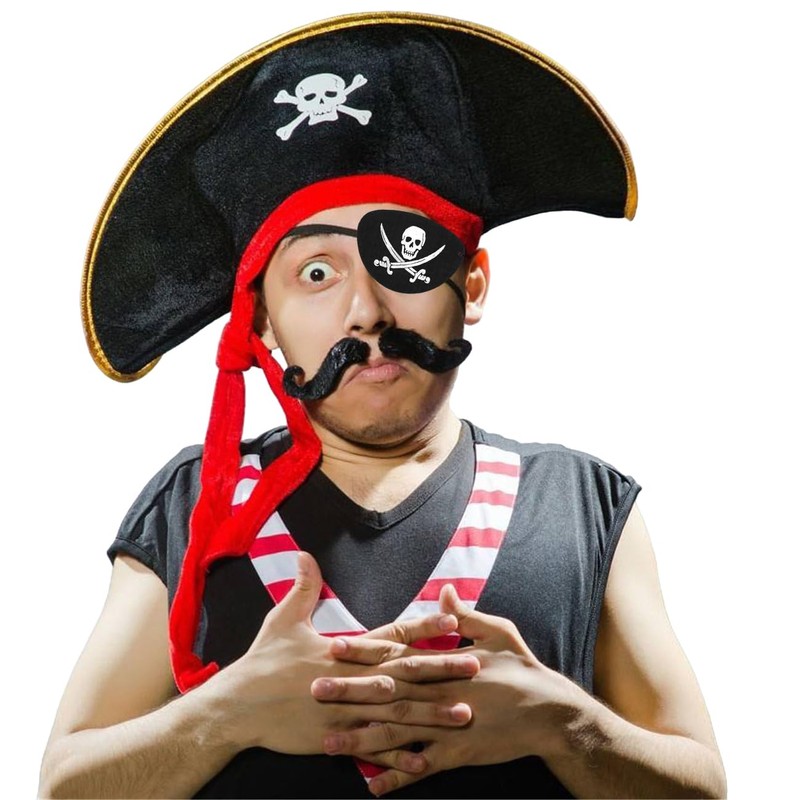 D-Fokes 2 Pieces Pirate Hat Skull Print Pirate Captain Costume