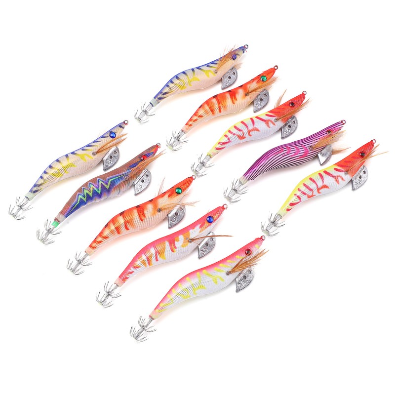 10Pcs Hard Bait Squid Jig Fishing Lure Octopus Wooden Shrimp