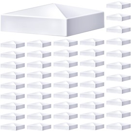 Taiyin 48 Pcs Pyramid White PVC Vinyl Post Top Caps, Fence and Deck Post Caps for Vinyl Fence Posts (4 x 4 Inch)