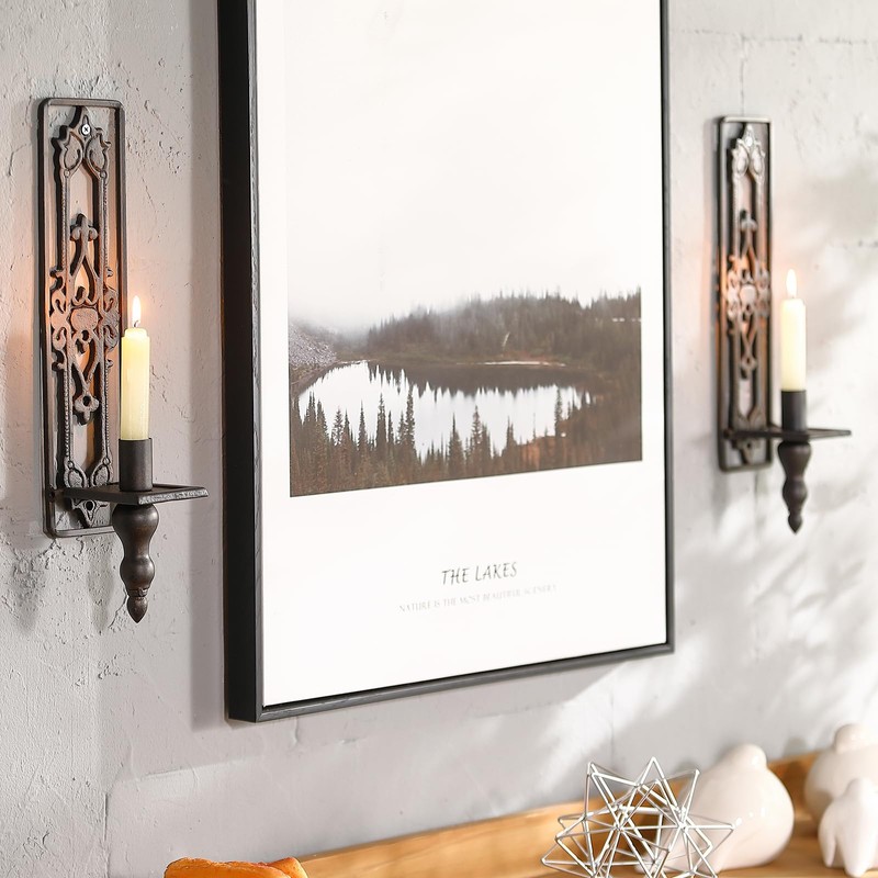 Ironlux Wall Candle Sconces Set of Two, Cast Iron Wall
