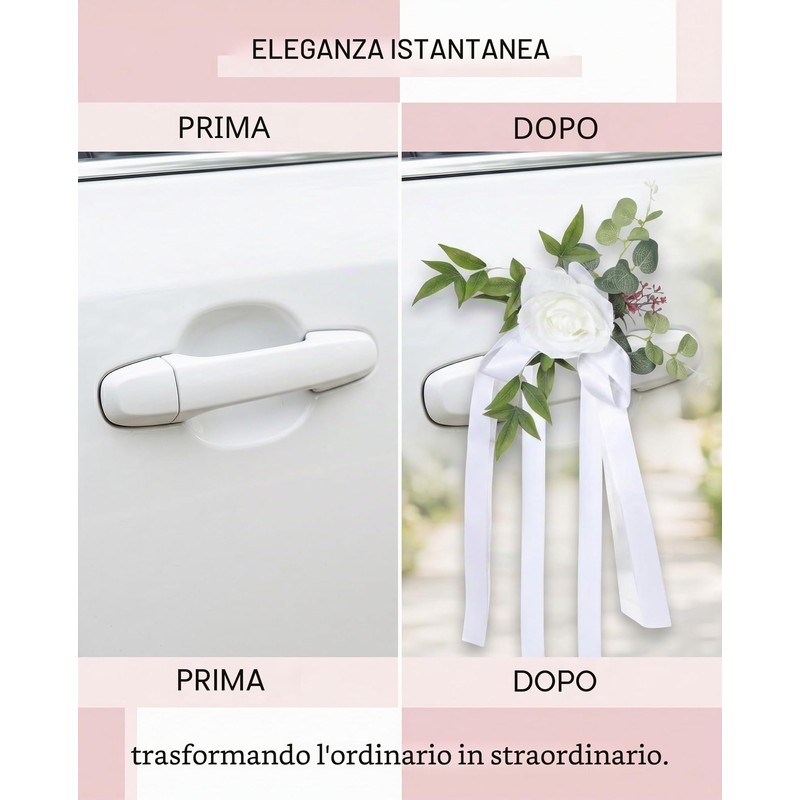 UEAVOID Decorazioni Auto Matrimonio 2 Fiori Bianchi con Ventose |
