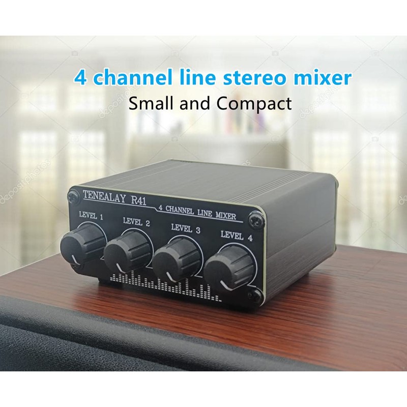 TENEALAY 4-Channel RCA Audio mixer Stereo line levels control Box