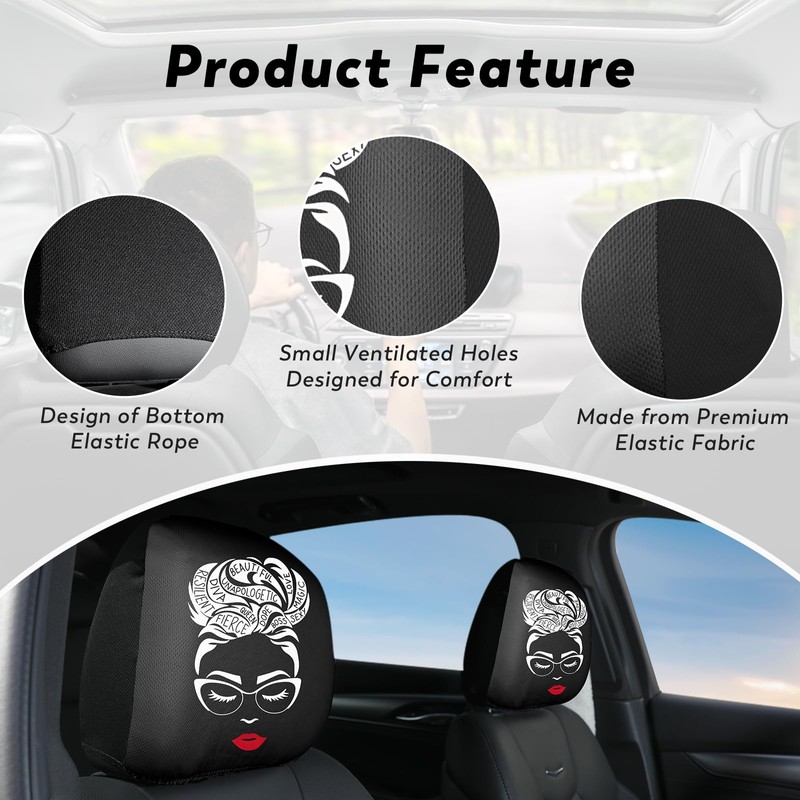 YHAPW 2PCS Headrest Covers for Cars, Soft Elastic Fabric Car