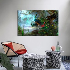 Looife Wall Painting Wall Art Canvas Animal Painting Art Decor Canvas Prints Peacocks Picture of Framed Stretched Printed on Canvas for Home Decor (48"x36")