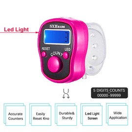 Stitch Counters 2 Pcs LED Digital Row Counter and Stitch Markers 50 Pcs Crochet Stitch Markers for Knitting Sewing Stitching Weaving, Muslim Pray, Recording Sports Scoring, Lap Counting (Purple pink)