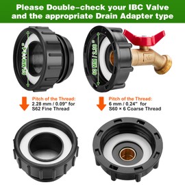 WADEO IBC Tote Adapter, 2.44" Fine Thread Adapter for 275-330 Gallon IBC Tote Tank - Solid Brass Water Shut-Off Valve Faucet (1/2" Male NPT Inlet ×3/4" GHT Outlet) - with Garden Hose Quick Connector