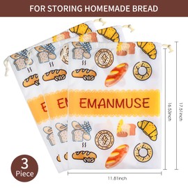 EmanMuse Reusable Bread Bags with Food-Grade TPU Lining, RPET Sourdough Bread Bags for Homemade Bread (2-Pack, 12 x 17.5 Inches), Eco-Friendly Bread Storage Solution