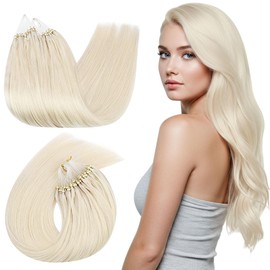Ugeat Micro Loop Hair Extensions Human Hair Platinum Blonde Micro Beads Hair Extensions Blonde Hair Extensions for Women Long Micro Link Human Hair Extensions 24 Inch 50s 50g