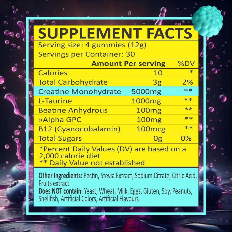 Creatine Monohydrate Gummies 5g – Muscle Growth | Pre Workout