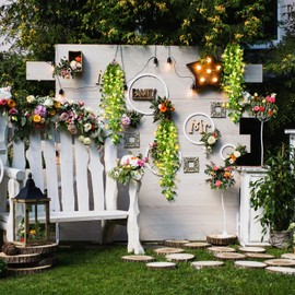 Mudder 3 Pieces Artificial Hanging Plants 3.3 ft Fake Ivy Vine Leaves with 3 Pieces 30 LED Strings for Wall Home Garden Wedding Garland Outside Decoration, No Baskets