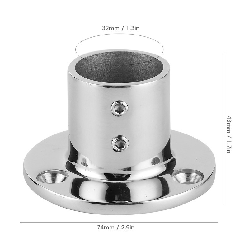 316 Stainless Steel Round Stanchion Base 90 Degree Marine Boat