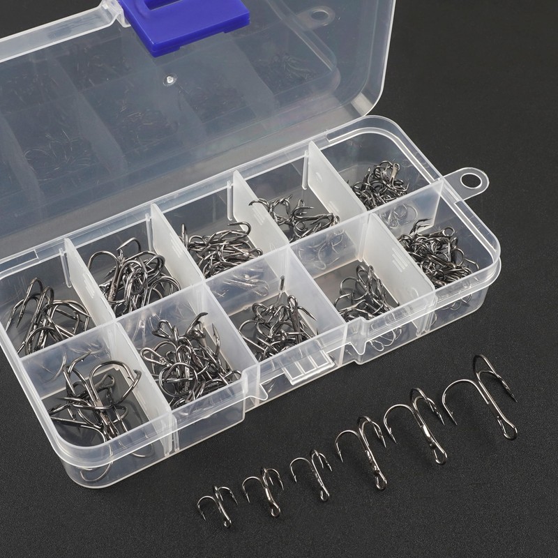 Fishing Treble Hooks Kit 110pcs/box High Carbon Steel Round Bend