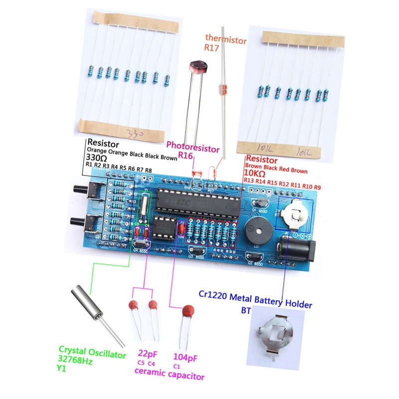 Compact 4-digit DIY Digital LED Clock Kit Light Control Temperature