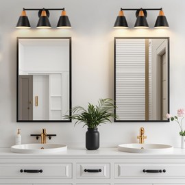 foucasal Bathroom Light Fixtures, 3-Light Metal Bathroom Vanity Light Over Mirror with Hammered Shade, Black Modern Sconces Wall Lighting for Bedroom Living Room Hallway