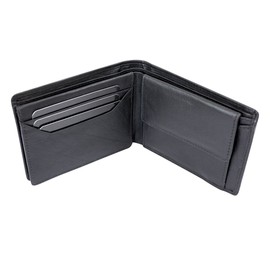 LEAS Men's Wallet Extra Thin with RFID Protection, Flap and Secret Compartment, Men's Wallet Flat in Real Leather, Wallet in Landscape Format with 3 Note Compartments, Black, black, Classic