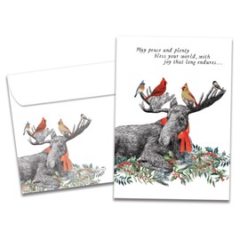 Tree-Free Greetings - Christmas Greeting Card - Artful Designs - 1 Card + Matching Envelope - Made in USA - 100% Recycled Paper - 5"x7" - Boho Moose Blessings (GO65727)