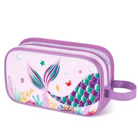 Mermaid Toiletry Bag - Travel Toiletry Bag Girls Kids Toiletries Travel Bag for Camping Trip Home Water-resistant Portable Girls Dopp Kit for Christmas Gift Organizer with Mesh Pocket