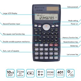 WECKEW Scientific Calculator, Engineering Scientific Calculator with Solar Power. 401 Function, 2-Line LCD Display - Suitable for School Students, Teachers and Business Use，Perfect for GCSE