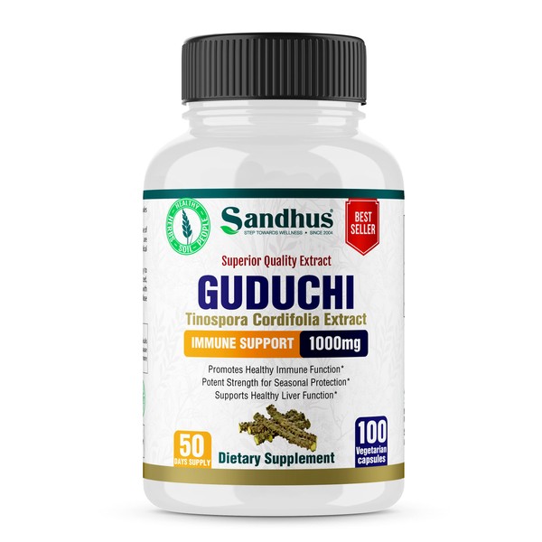 Guduchi (Tinospora Cordifolia) Giloy Immune Support 1000 mg per Serving Vegetarian 100 Capsules
