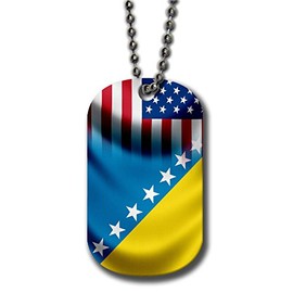 ExpressItBest Aluminum Dog Tag Necklace and Key Ring - Flag of Bosnia Herzegovina Bosnian - Waves/USA