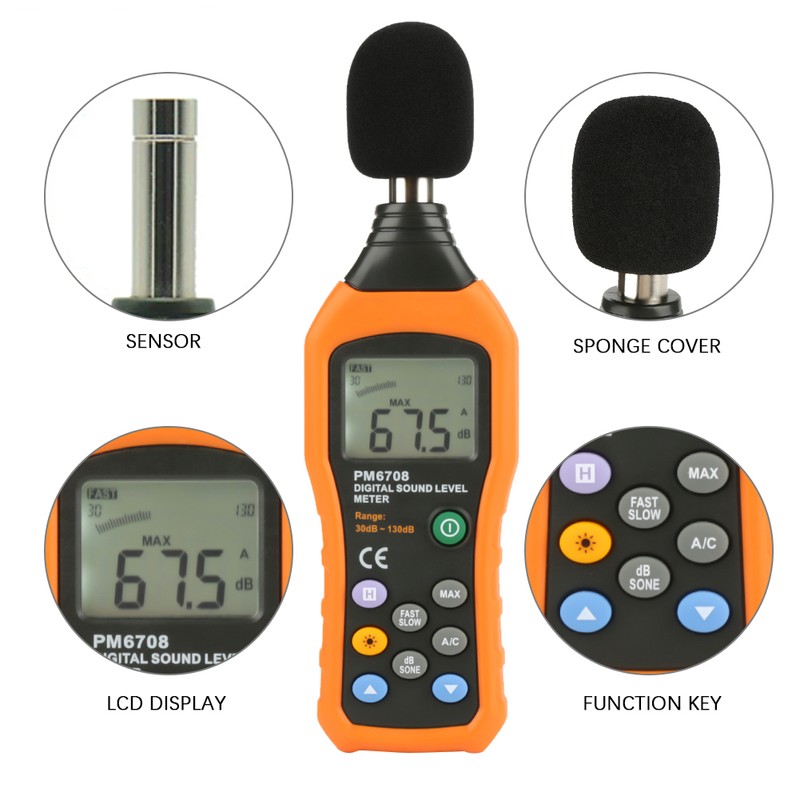 PEAKMETER PM6708 LCD Digital Audio Decibel Sound Noise Level Meter