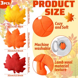 FairySandy 3 Pcs Fall Maple Leaf Pillow Autumn Maple Shaped Throw Pillows 3D Maple Leaves Decoration Thanksgiving Decorative Plush Pillow Soft Cushion for Home Bedroom Party Living Room Couch Sofa Car
