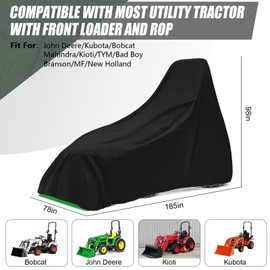 Waterproof Tractors Cover Fit Most Campact Utility Tractors with 60-100 HP, 600D Oxford Cloth Tractors Cover for Snow Rain Dust Protection, 185 L x 78 W x 98 H in