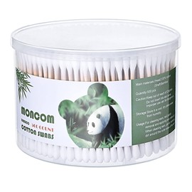 MONCOM Cotton Swabs 500 Count Double Round Thick Tips | Biodegradable Eco-Friendly Strong Wooden Sticks Cotton Swabs For Ears | Firm Qtips cotton swabs | Natural Cotton Buds, 3 inch, One Small box