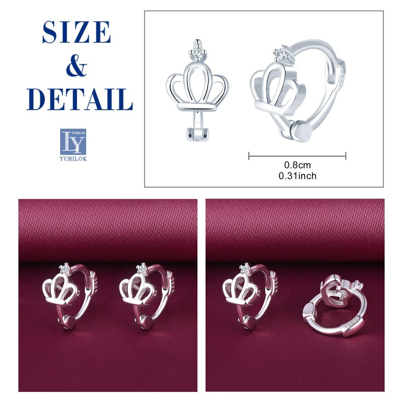 Yumilok Womens Girls 925 Sterling Silver Creative Crown with Zirconia