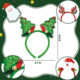 12Pcs Christmas Headbands, Sequin Reindeer Antler Xmas Tree Snowman Santa Hat Glitter Hair Hoop Head Boppers Headwear Head Bands for Children Women Men Christmas Party Favors Photo Props Decoration