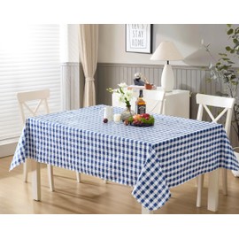 Newbridge 52 x 70 Inch Rectangle Vinyl Tablecloth with Flannel Backing, Bistro Tavern Check, Café Checkered Indoor Outdoor Vinyl Table Cover for Picnic, Barbecue and Patio Dining, Blue