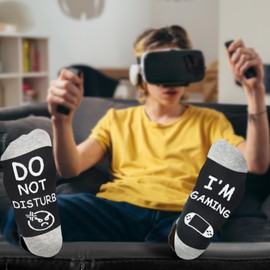 Do Not Disturb I'm Gaming Funny Gifts for Boy Novelty Present Fun Socks for Gamer Gift Ideas for Him On Birthday Christmas Cotton Comfortable Breathable Not Fade 6-13,Grey 3